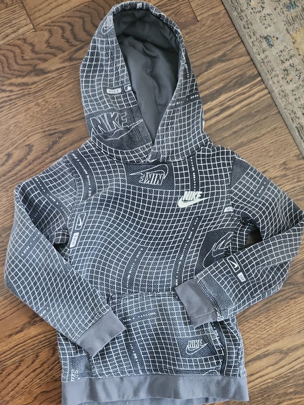 Nike Grey Graphic Grid Hooded Sweatshirt for Kids
